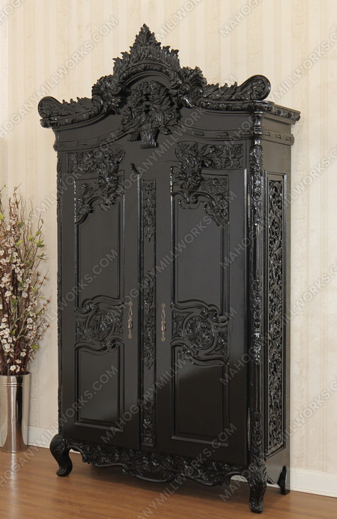 Black Victorian Ornate Armoire Wardrobe