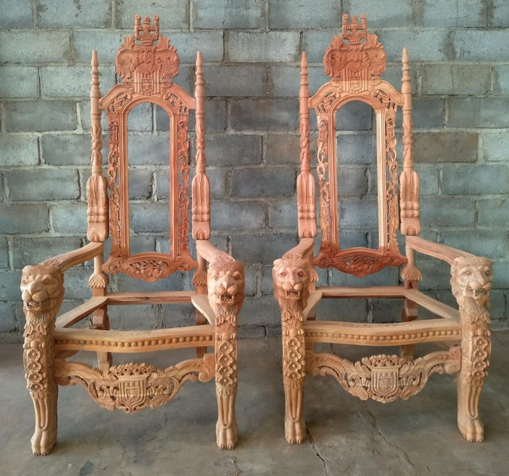 Pair of 2 Large Mahogany Unfinished Fine Sanded King Ludwig Lion chairs