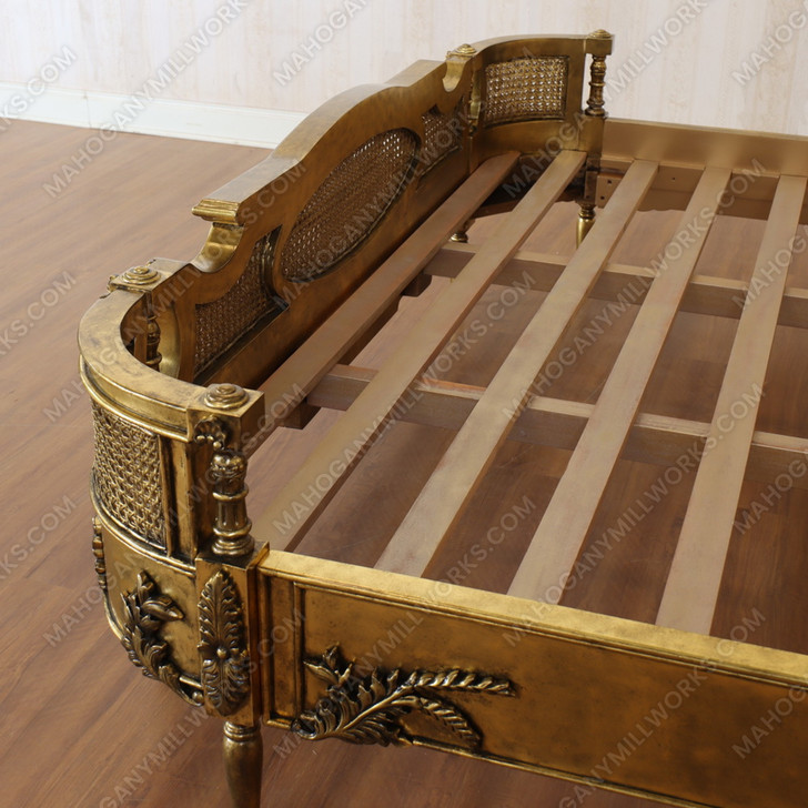 Custom Antiqued Gold Cane Rattan Bed
