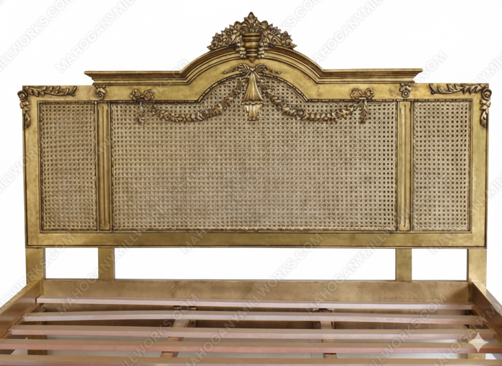 Custom Antiqued Gold Cane Rattan Bed