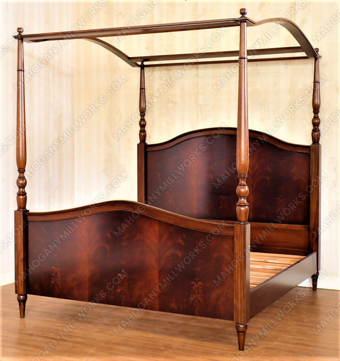 4 poster canopy bed with crotch mahogany veneer inlay - E. King