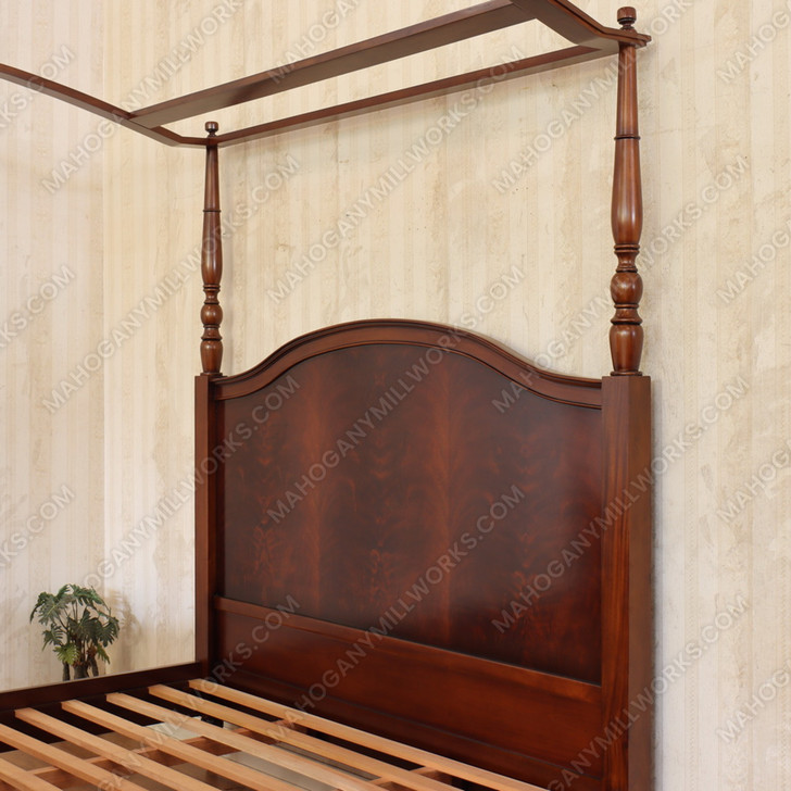 4 poster canopy bed with crotch mahogany veneer inlay - E. King