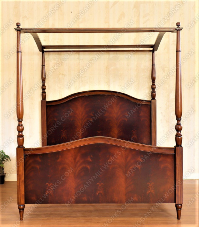 4 poster canopy bed with crotch mahogany veneer inlay - E. King