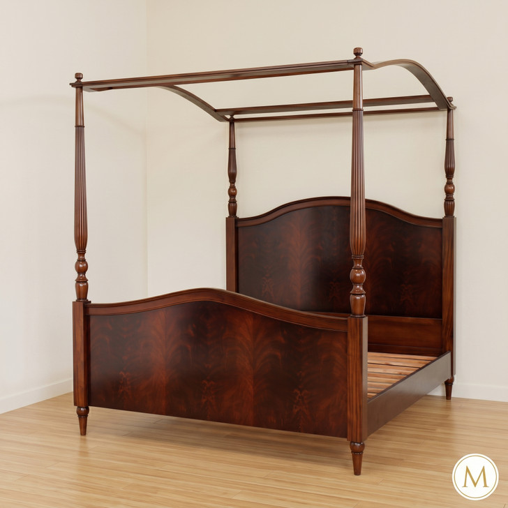 4 poster canopy bed with crotch mahogany veneer inlay - E. King