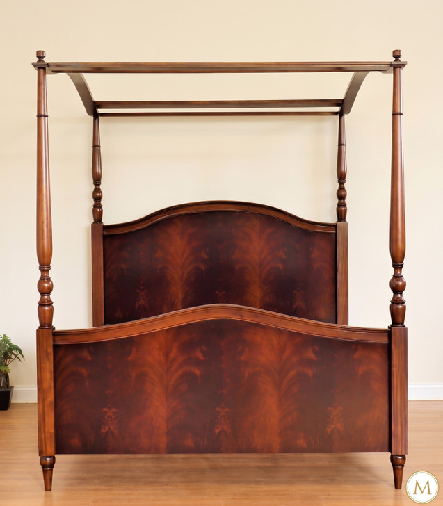 4 poster canopy bed with crotch mahogany veneer inlay - E. King