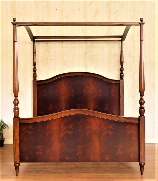 4 poster canopy bed with crotch mahogany veneer inlay - E. King