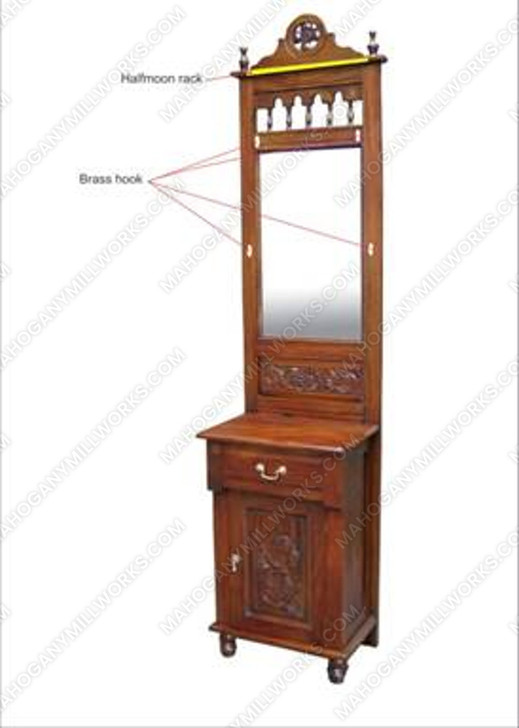 Custom Solid Mahogany Victorian Hall Tree Bench