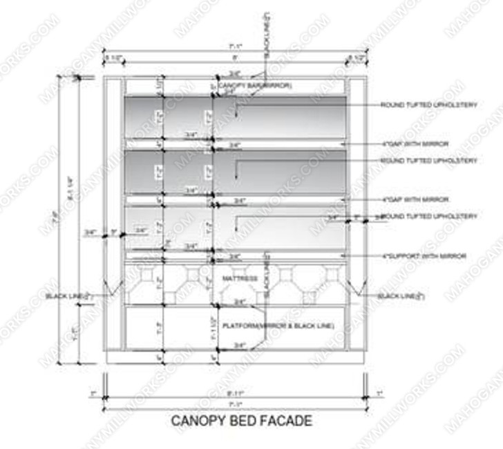 Custom Mirrored 4-Post Canopy Bed w/ Blue Upholstered headboard