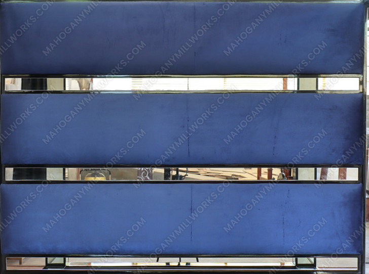 Custom Mirrored 4-Post Canopy Bed w/ Blue Upholstered headboard