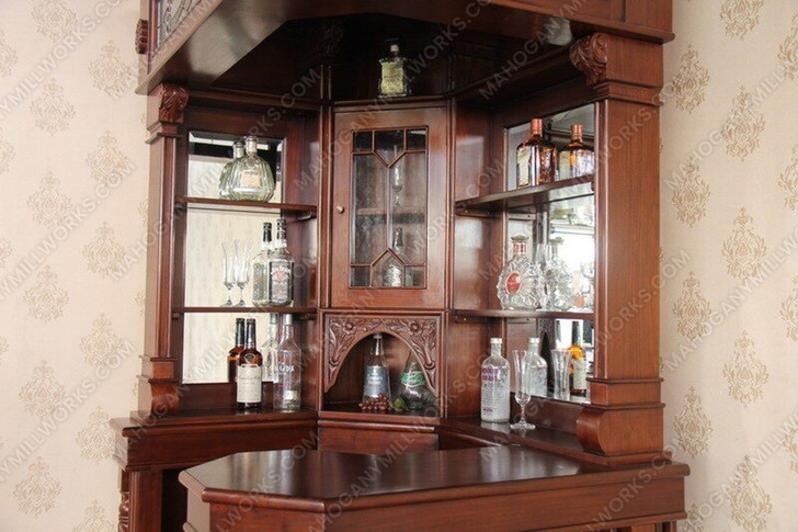 Custom Solid Mahogany Victorian Corner Canopy Tavern Pub Bar
