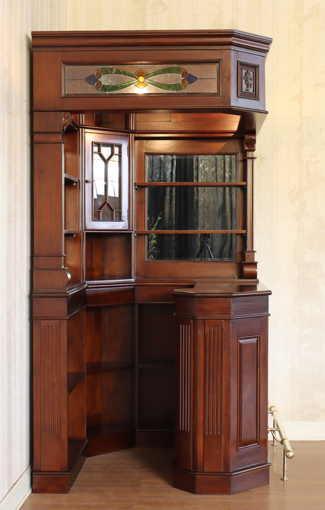 Custom Solid Mahogany Victorian Corner Canopy Tavern Pub Bar