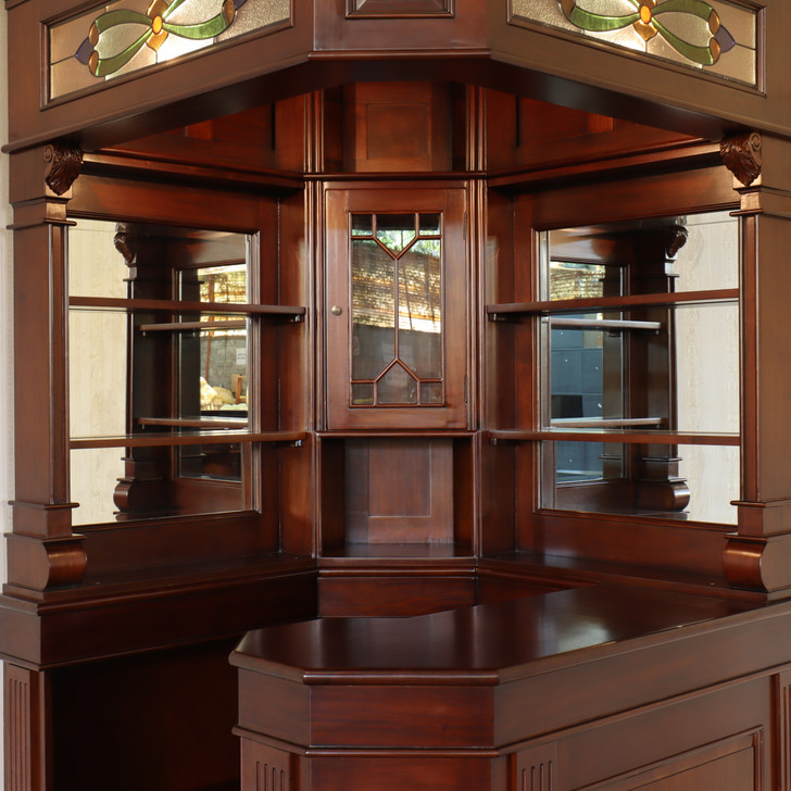 Custom Solid Mahogany Victorian Corner Canopy Tavern Pub Bar