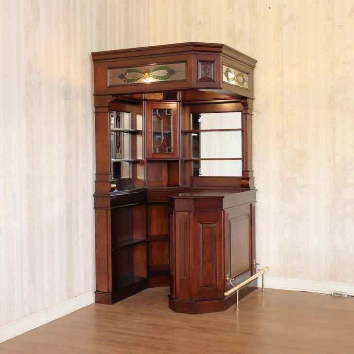 Custom Solid Mahogany Victorian Corner Canopy Tavern Pub Bar