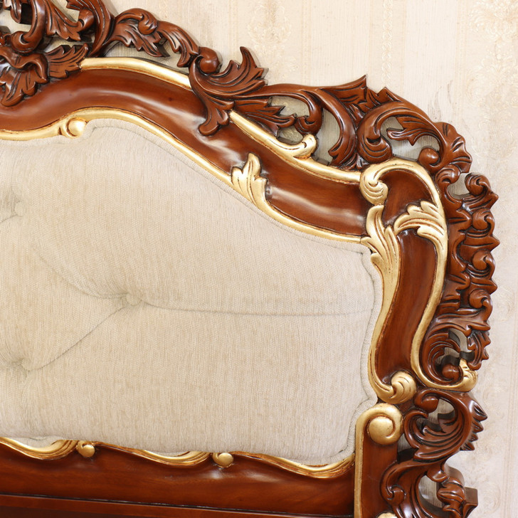 Custom Mahogany Rococo Bed With Upholstered Headboard (E. King)