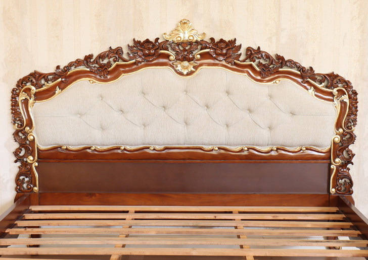 Custom Mahogany Rococo Bed With Upholstered Headboard (E. King)