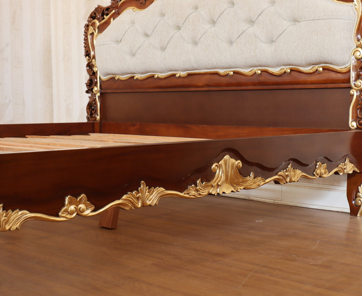 Custom Mahogany Rococo Bed With Upholstered Headboard (E. King)