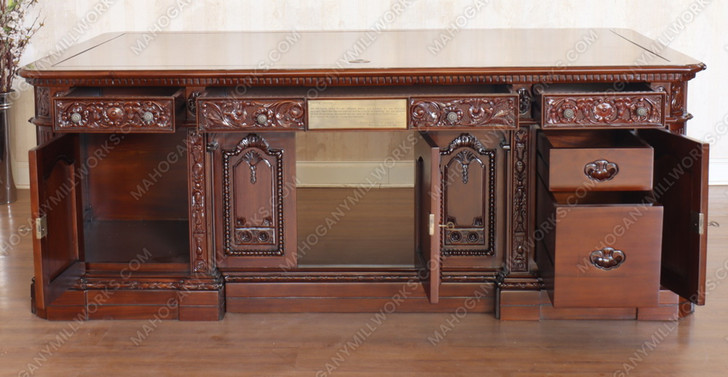 7ft Custom mahogany president's resolute desk w/ Mappa Burl Inlay Wood Top