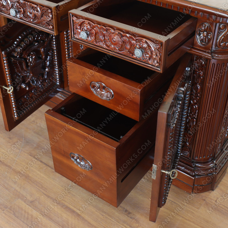 7ft Custom mahogany president's resolute desk w/ Mappa Burl Inlay Wood Top