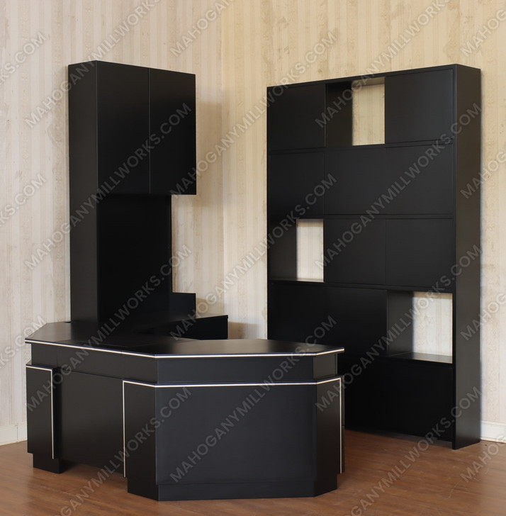 Custom Black Desk w/ Bookcase Set