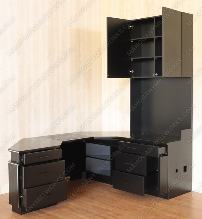 Custom Black Desk w/ Bookcase Set