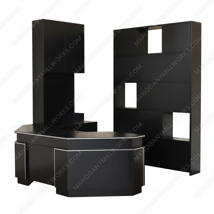 Custom Mahogany Executive Office Desk w/ Bookcase Set