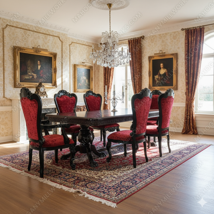 Red Velvet Victorian Gothic High back Dining Chairs (Set 6)