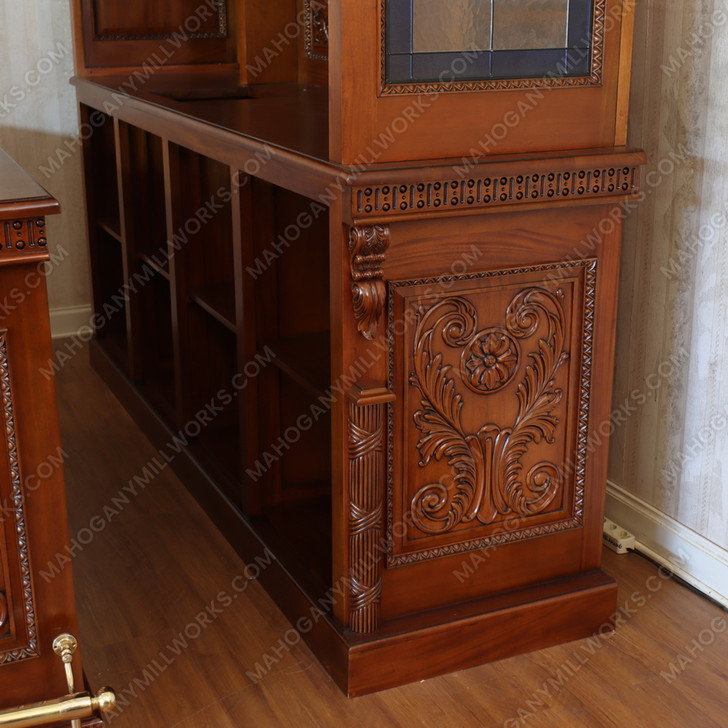 Custom Mahogany Stained Glass English Corner Pub Bar