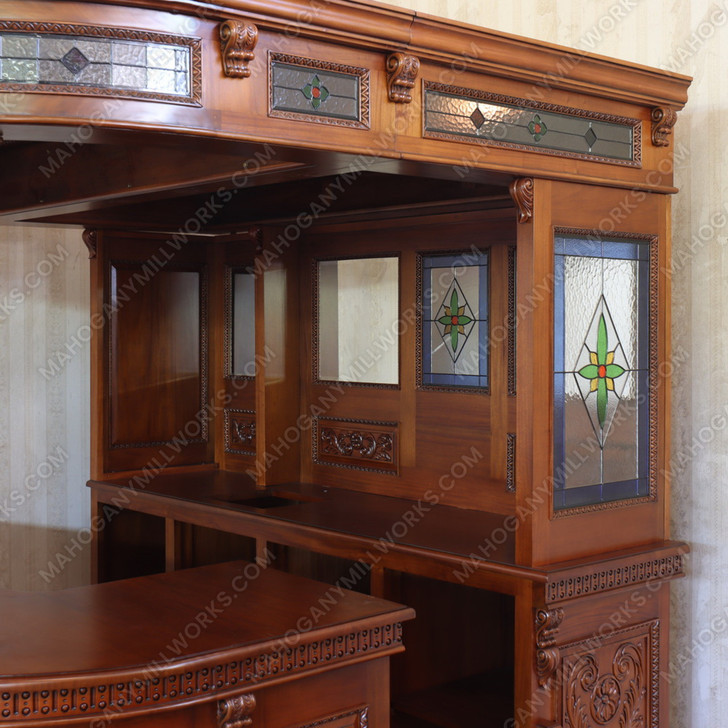 Mahogany Carved Stained Glass Corner Bar
