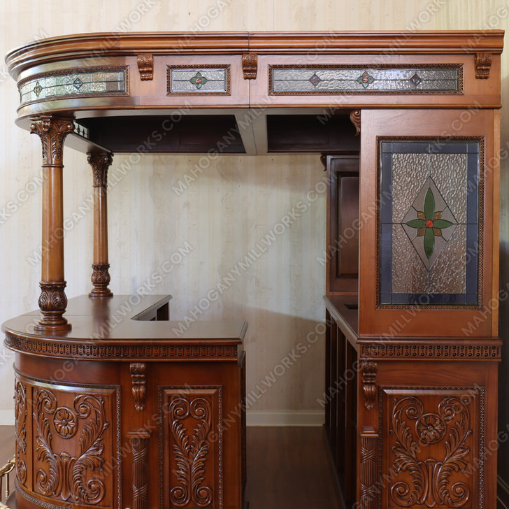 Mahogany Carved Stained Glass Corner Bar
