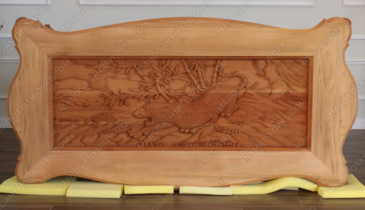8ft Custom 'Tiger in the Bamboo Forest 3D Relief' Carved Dining Table