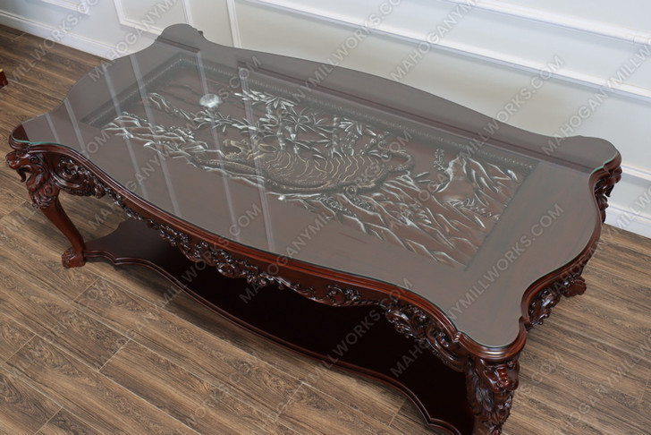 8ft Custom 'Tiger in the Bamboo Forest 3D Relief' Carved Dining Table