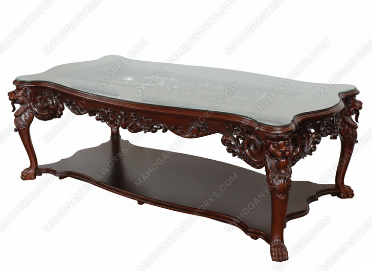 8ft Custom 'Tiger in the Bamboo Forest 3D Relief' Carved Dining Table