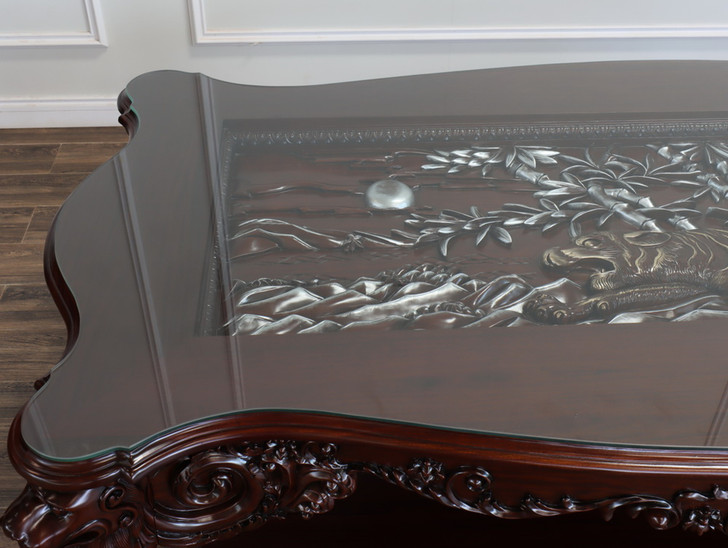 8ft Custom 'Tiger in the Bamboo Forest 3D Relief' Carved Dining Table