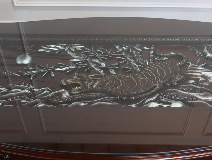 8ft Custom 'Tiger in the Bamboo Forest 3D Relief' Carved Dining Table