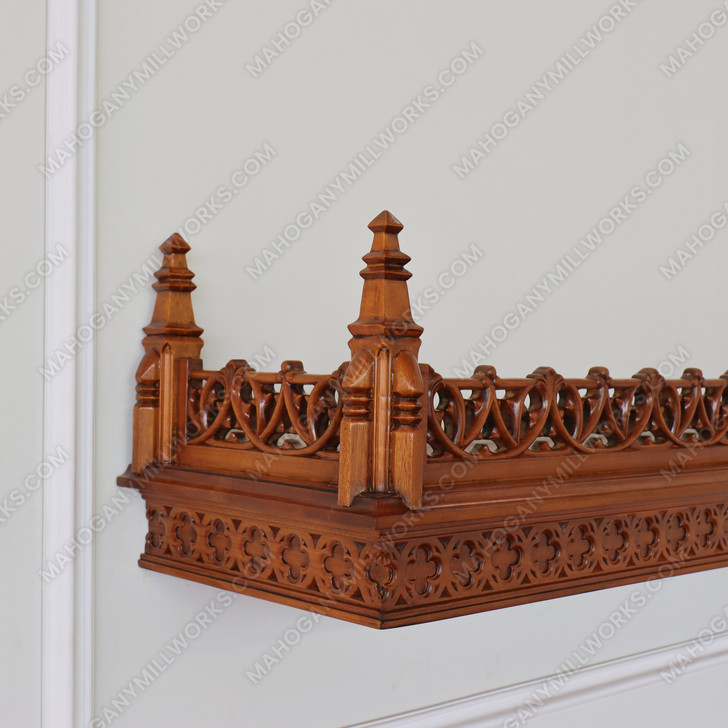 Custom Mahogany Gothic Hanging Wall Shelf (92L x 10H)