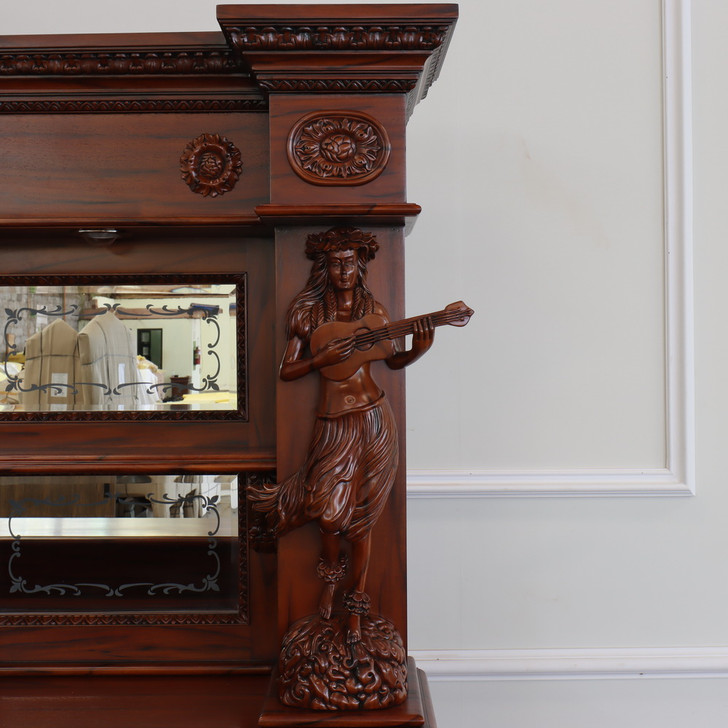 9ft Mahogany Saloon Pub Bar w Carved Hula Lady Statues