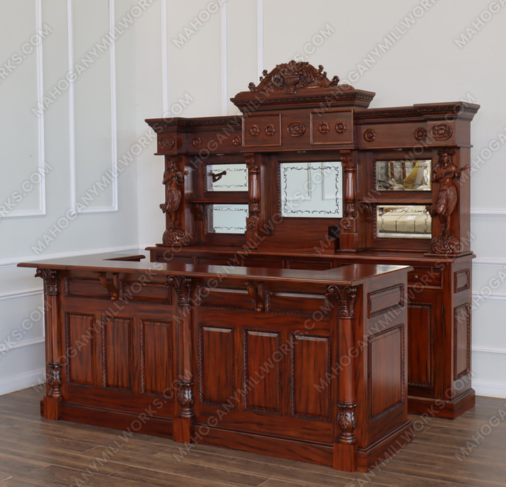 9ft Saloon Bar w Carved Hula Lady Statues