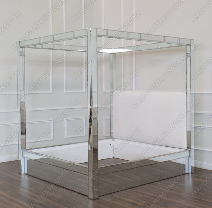 Mirrored Canopy Bed with Upholstered Headboard