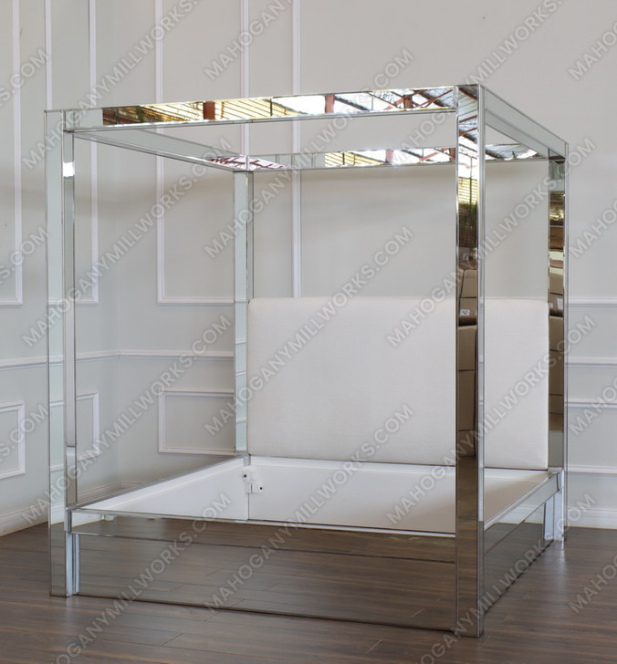Mirrored Canopy Bed with Upholstered Headboard