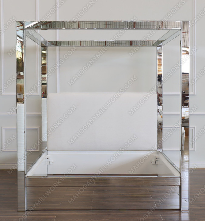 Custom Mirrored Canopy Bed with Upholstered Headboard
