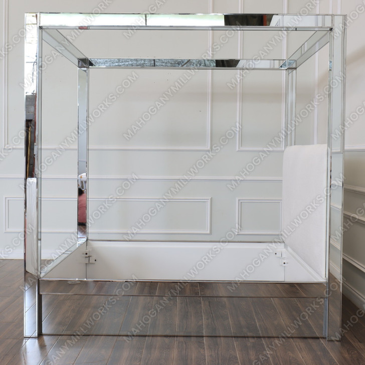 Mirrored Canopy Bed with Upholstered Headboard