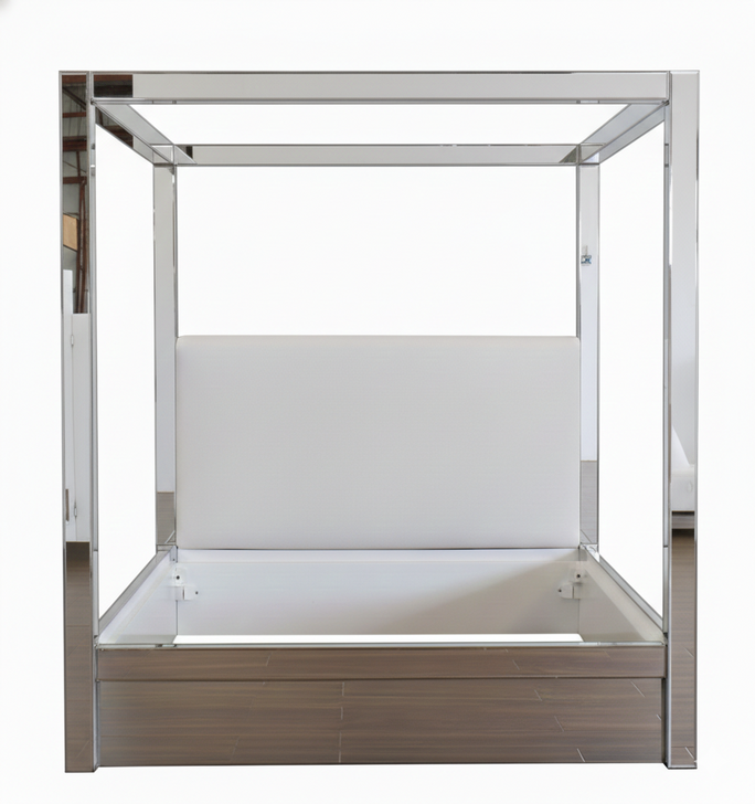 Mirrored Canopy Bed with Upholstered Headboard