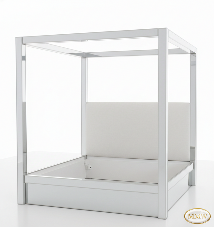 Mirrored Canopy Bed with Upholstered Headboard