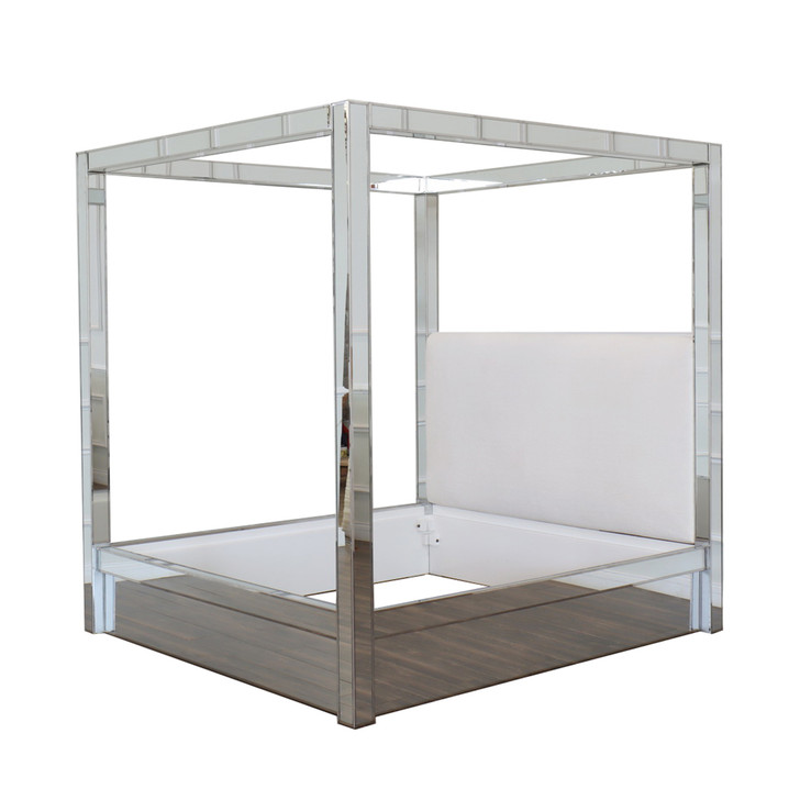 Mirrored Canopy Bed with Upholstered Headboard