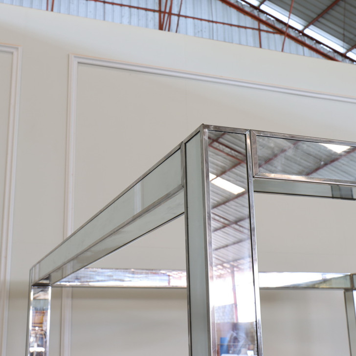 Mirrored Canopy Bed with Upholstered Headboard