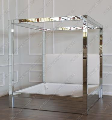Mirrored Canopy Bed with Upholstered Headboard
