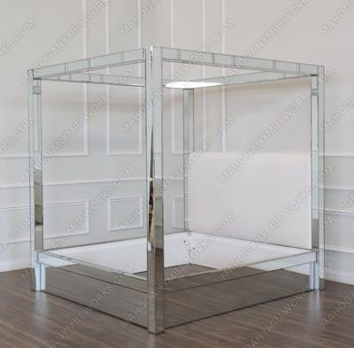 Mirrored Canopy Bed with Upholstered Headboard