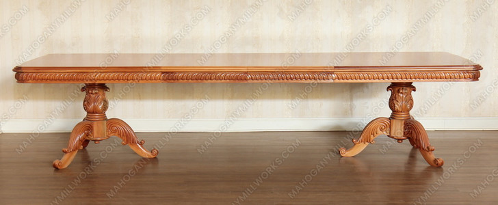 Custom 11ft Light Mahogany French Louis Pedestal Dining Table w/2 Leaf Extensions