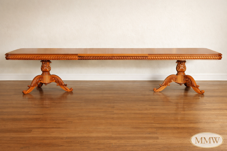11ft Natural Mahogany Louis Pedestal Dining Table