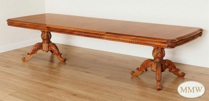 11ft Natural Mahogany Louis Pedestal Dining Table